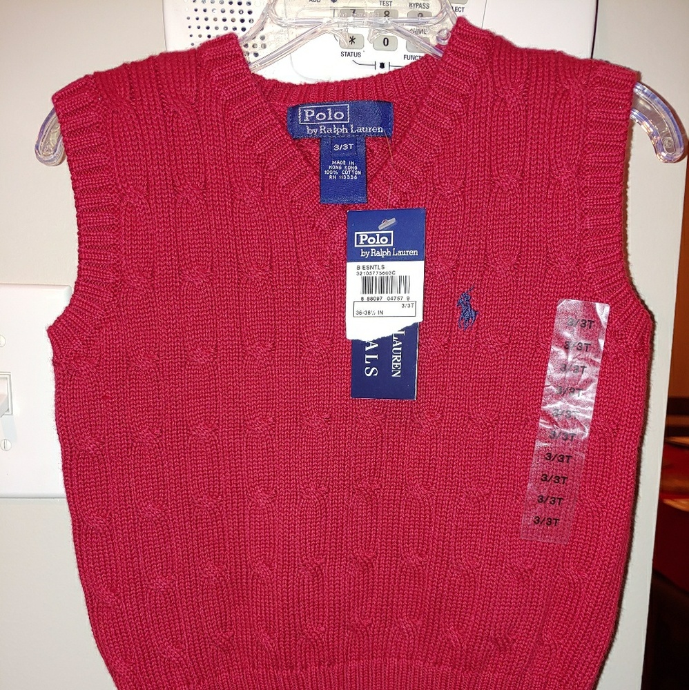 Sz 3/3T V neck Red Polo Sweater NEW